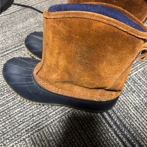 LaCrosse Brown Suede and Black Rubber Duck Boots with Blue Lining